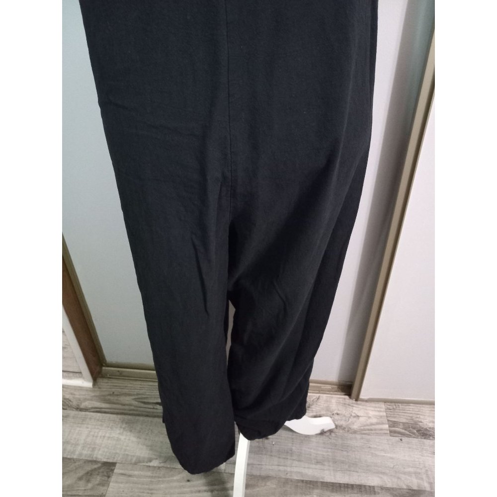 Anself XL Black Casual Lagenlook Peasant Travel Crop Pocket Classic Jumpsuit - Picture 5 of 7